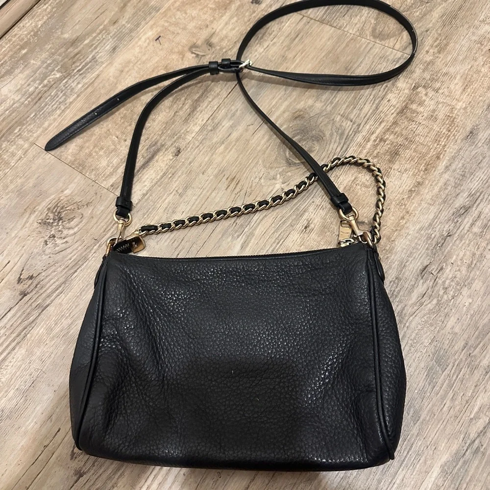 Coach Black Leather Dual Strap Crossbody Handbag Purse - Picture 2 of 7